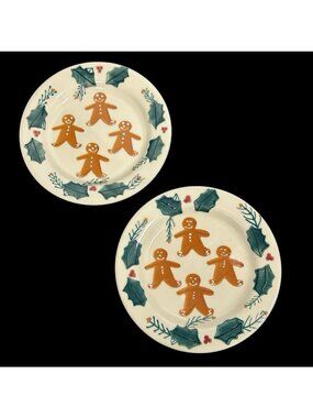 Vtg Pair Vintage Christmas Gingerbread Salad Dessert Plate Noble Excellence USA
